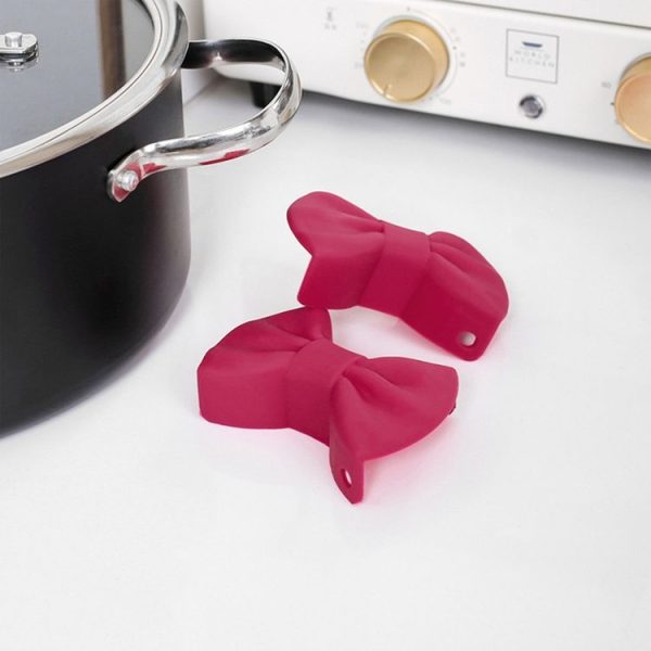 1 Pair Bowknot Silicone Insulation Clip Creative Kitchen Practical Gadgets (Pink) - Image 5