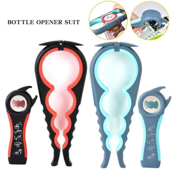 2pcs / Set Five-in-one Can Opener + Four-in-one Multi-function Bottle Opener Set (Red&Black) - Image 3