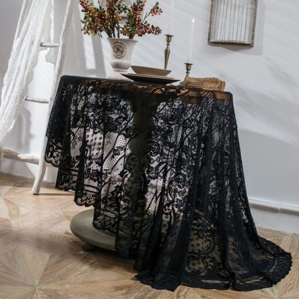 Round Lace Tablecloth Cover Cloth Retro Dining Table Coffee Table Tablecloth, Size: 190 CM (Black)