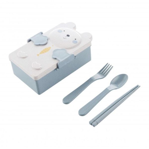 Cartoon Wheat Straw Bento Box Children Going Out Division Complementary Food Box Environmentally Friendly Healthy Office Worker Student Lunch Box (Blue) - Image 2