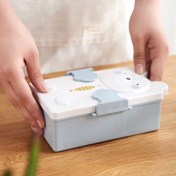Cartoon Wheat Straw Bento Box Children Going Out Division Complementary Food Box Environmentally Friendly Healthy Office Worker Student Lunch Box (Blue) - Image 7