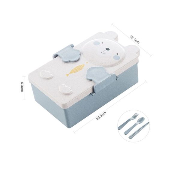 Cartoon Wheat Straw Bento Box Children Going Out Division Complementary Food Box Environmentally Friendly Healthy Office Worker Student Lunch Box (Blue) - Image 8