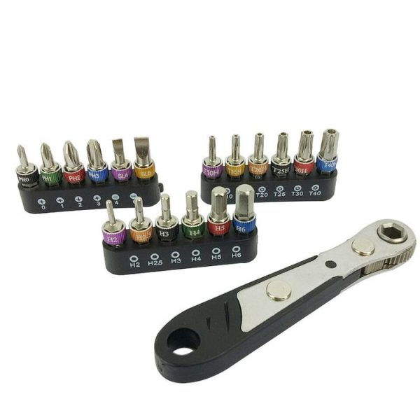 19 In 1 1 / 4 Ratchet Wrench Bit Set Mini Bit Set Manual Wrench, Color: Black Handle