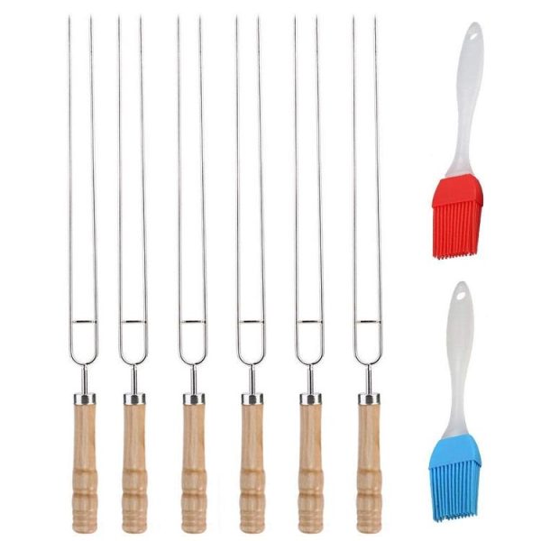 Stainless Steel Barbecue Skewers Barbecue Fork U-shaped Barbecue Fork, Spec: 6pcs + 2 Sweeps