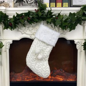 Christmas Knitted Socks Gift Bag Ornament Supplies Pendant (White)
