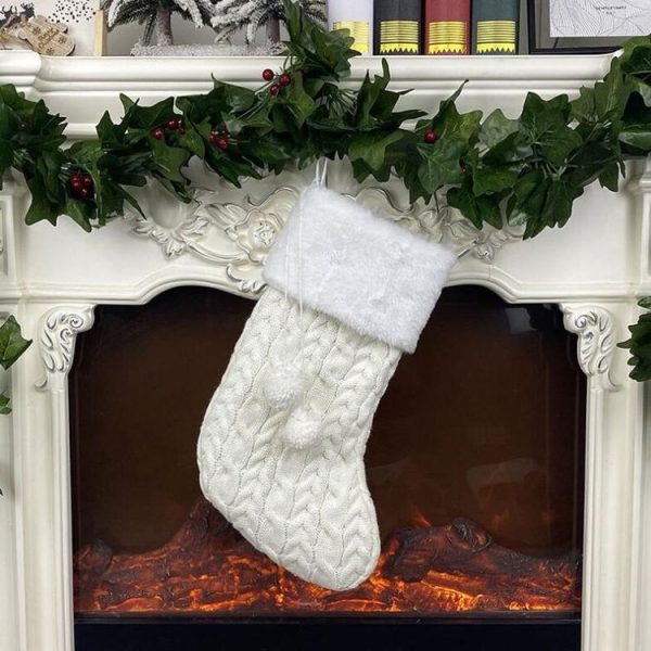 Christmas Knitted Socks Gift Bag Ornament Supplies Pendant (White)