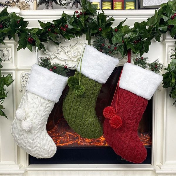Christmas Knitted Socks Gift Bag Ornament Supplies Pendant (White) - Image 4
