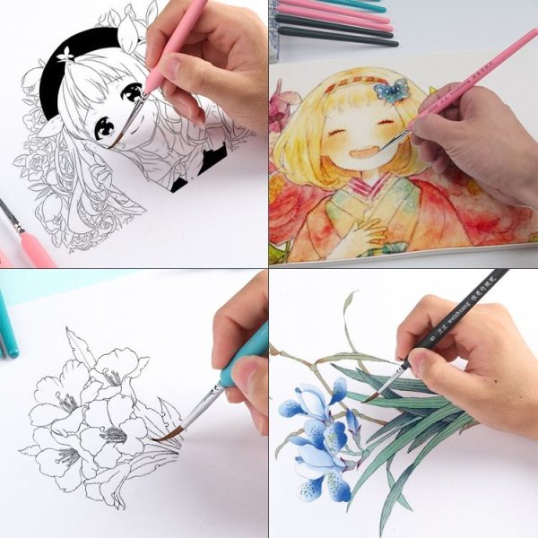 10 PCS 000 WeiZhuang Hook Line Pen Painting Hand-painted Watercolor Wolf Mint Hook Line Pen Painting Stroke Thin Line Brush, Color: Sky Blue - Image 6