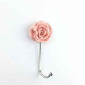 Bathroom Non-perforated Rose Hook Non-marking Resin Adhesive Hook (Pink Rose)