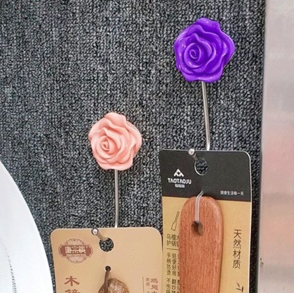 Bathroom Non-perforated Rose Hook Non-marking Resin Adhesive Hook (Pink Rose) - Image 3
