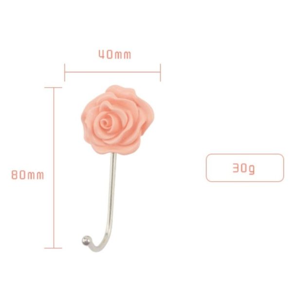 Bathroom Non-perforated Rose Hook Non-marking Resin Adhesive Hook (Pink Rose) - Image 6