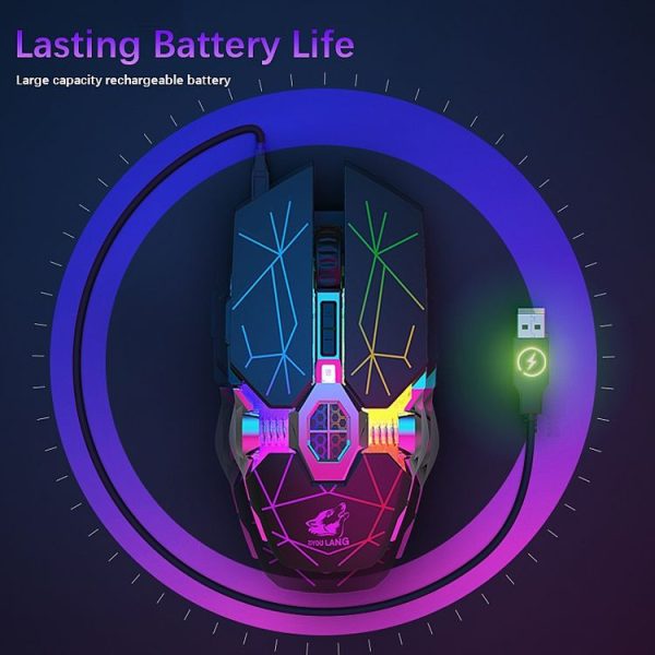 FREEDOM-WOLF X13 2400 DPI 6 Keys Wireless Charging Silent Water-cooled Luminous Mechanical Gaming Mouse (Star Black) - Image 6