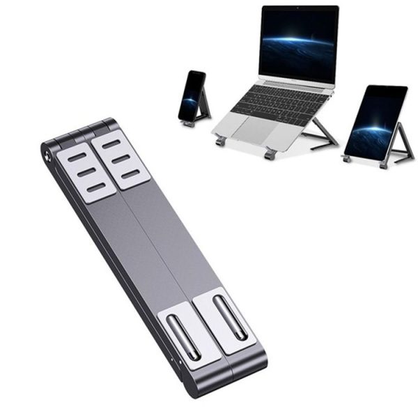 Metal Laptop Stand Computer Cooling Folding Mini Flat Raised Bracket (Gray)