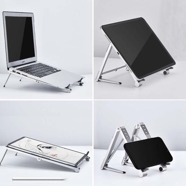 Metal Laptop Stand Computer Cooling Folding Mini Flat Raised Bracket (Gray) - Image 12
