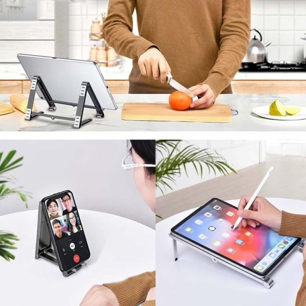 Metal Laptop Stand Computer Cooling Folding Mini Flat Raised Bracket (Gray) - Image 13
