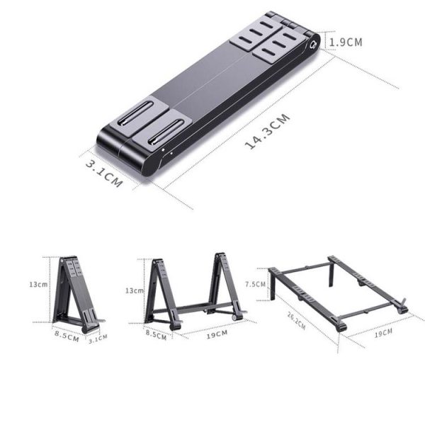 Metal Laptop Stand Computer Cooling Folding Mini Flat Raised Bracket (Gray) - Image 3