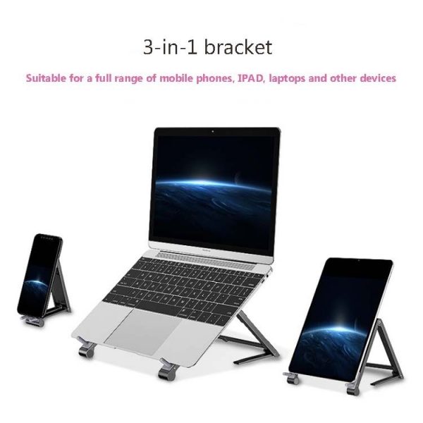 Metal Laptop Stand Computer Cooling Folding Mini Flat Raised Bracket (Gray) - Image 4