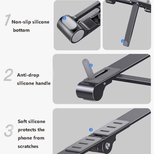 Metal Laptop Stand Computer Cooling Folding Mini Flat Raised Bracket (Gray) - Image 6