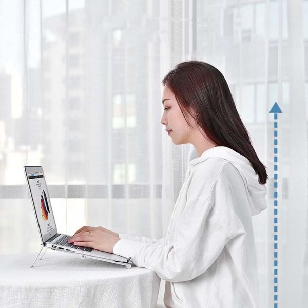 Metal Laptop Stand Computer Cooling Folding Mini Flat Raised Bracket (Gray) - Image 8
