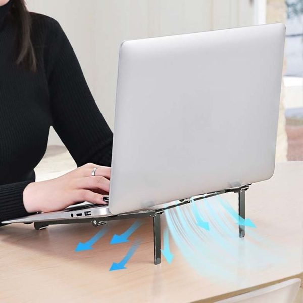 Metal Laptop Stand Computer Cooling Folding Mini Flat Raised Bracket (Gray) - Image 9