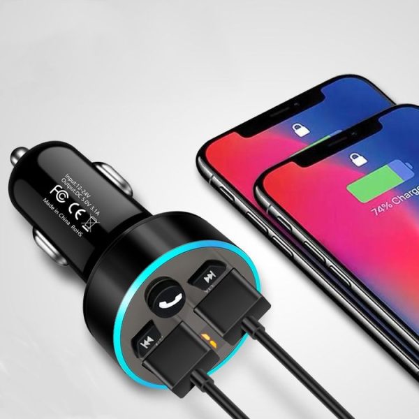 Halo Car MP3 Bluetooth Player Car Charger Car FM Transmitter 3.1A Car Charger (Elegant Black) - Image 3