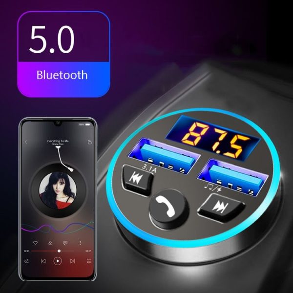 Halo Car MP3 Bluetooth Player Car Charger Car FM Transmitter 3.1A Car Charger (Elegant Black) - Image 4