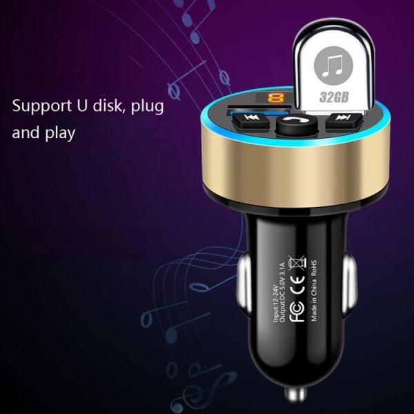 Halo Car MP3 Bluetooth Player Car Charger Car FM Transmitter 3.1A Car Charger (Elegant Black) - Image 5