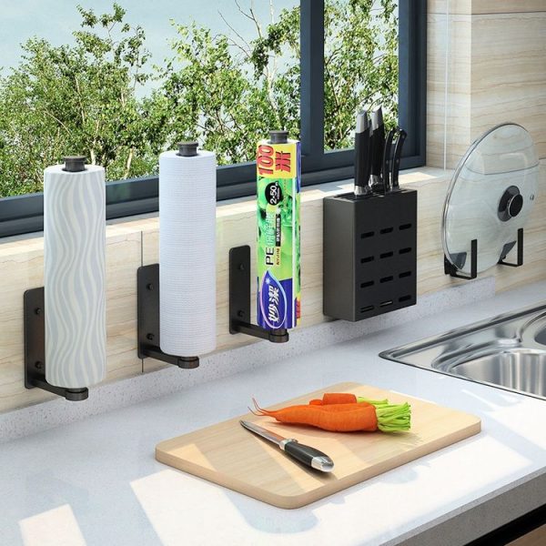 Kitchen Paper Towel Rack Lazy Rag Rack Wall Mount Bracket Roll Paper Holder - Image 3