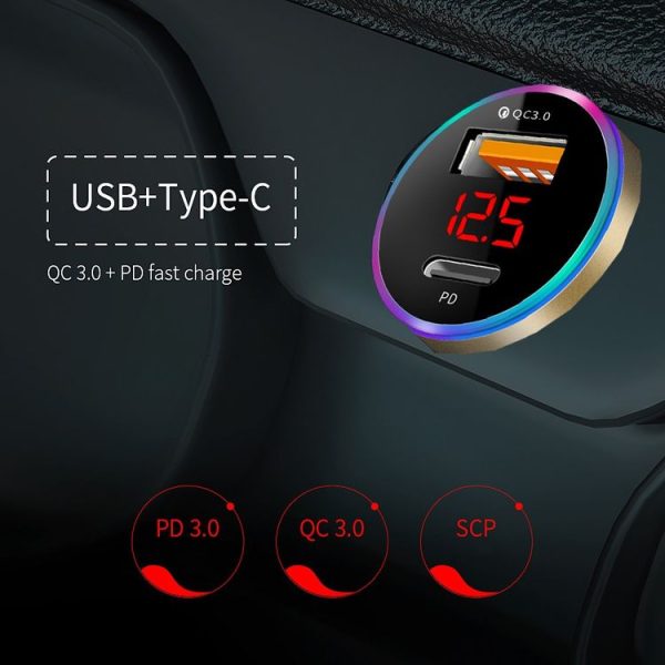 Aluminum Alloy Digital Display PD+QC3.0 Car Charger Multifunctional Car Charger (Snowflake Silver) - Image 6