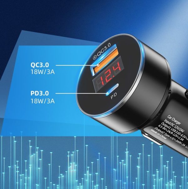 Aluminum Alloy Digital Display PD+QC3.0 Car Charger Multifunctional Car Charger (Snowflake Silver) - Image 7