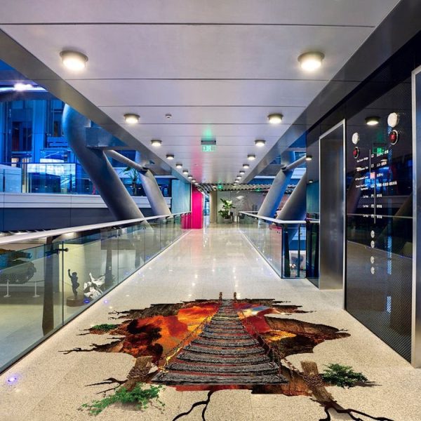 3D Flame Mountain Cable Bridge PVC Removable Floor Stickers - Image 4