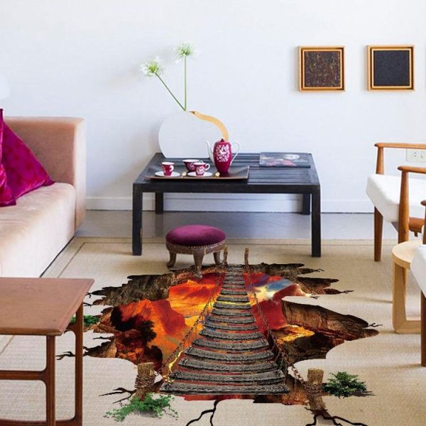 3D Flame Mountain Cable Bridge PVC Removable Floor Stickers - Image 6