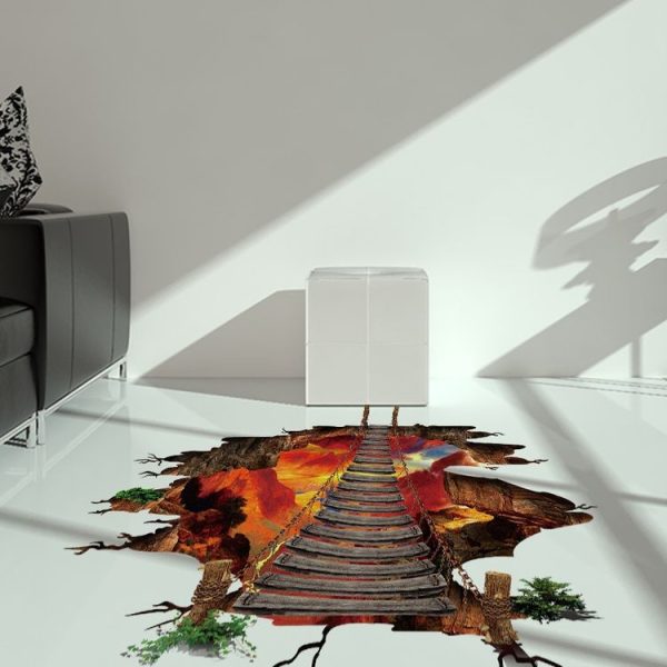 3D Flame Mountain Cable Bridge PVC Removable Floor Stickers - Image 7
