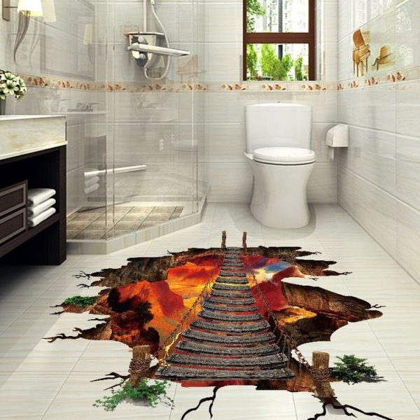 3D Flame Mountain Cable Bridge PVC Removable Floor Stickers - Image 8