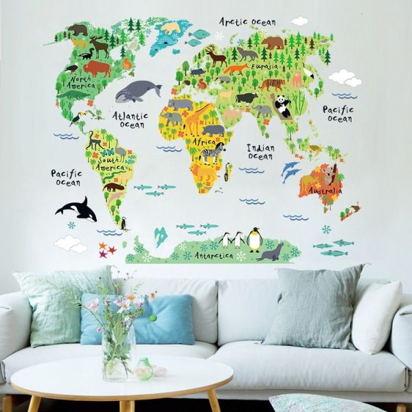 Animal World Map Waterproof Removable Background Wall Stickers - Image 2