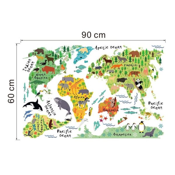 Animal World Map Waterproof Removable Background Wall Stickers - Image 3
