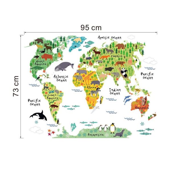 Animal World Map Waterproof Removable Background Wall Stickers - Image 4