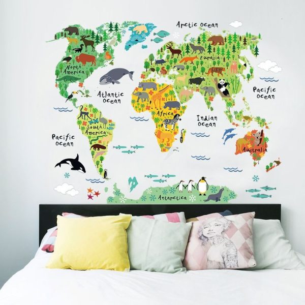 Animal World Map Waterproof Removable Background Wall Stickers - Image 5