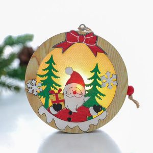 Christmas Decoration Wooden Luminous Pendant Christmas Tree Decoration Accessories, Style: Round (Santa)