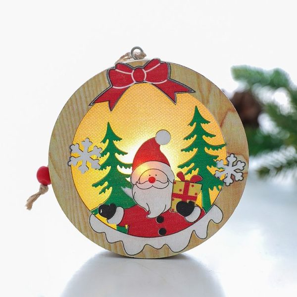 Christmas Decoration Wooden Luminous Pendant Christmas Tree Decoration Accessories, Style: Round (Santa) - Image 2