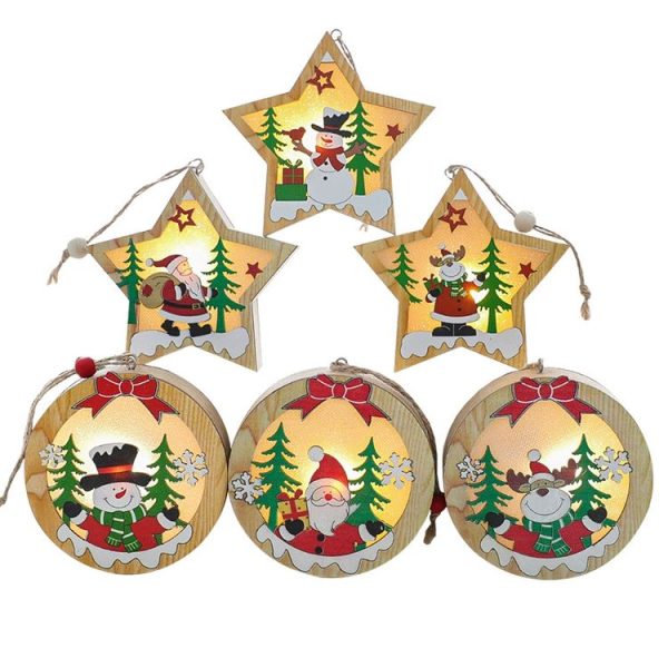 Christmas Decoration Wooden Luminous Pendant Christmas Tree Decoration Accessories, Style: Round (Santa) - Image 6