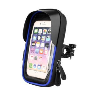 Mountain Bike Card Holder Touch Screen Mobile Phone Holder Motorcycle Electric Vehicle Waterproof Navigation Bracket Shade Mobile Phone Holder, Style: Handlebars (Blue)