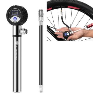 CYCLINGBOX Manual Bicycle Pump Portable LCD Digital Display Tire Pressure Dial Pump (Silver)