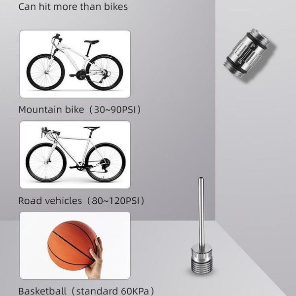 CYCLINGBOX Manual Bicycle Pump Portable LCD Digital Display Tire Pressure Dial Pump (Silver) - Image 10