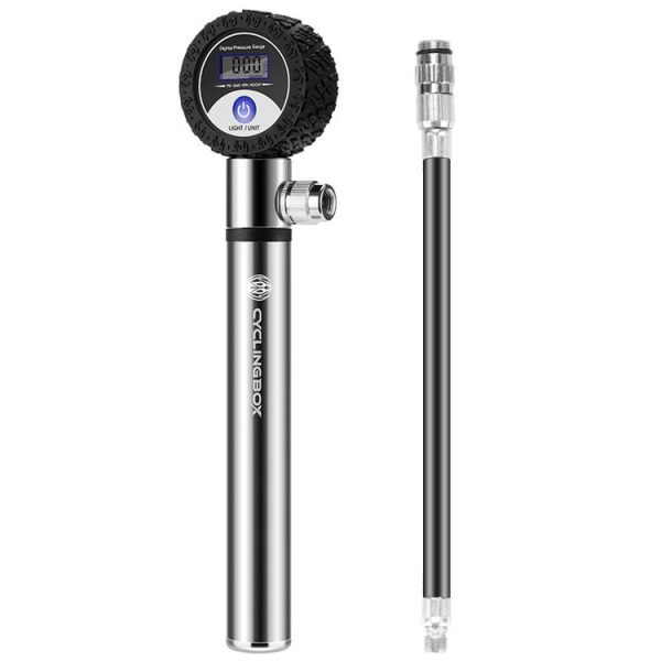 CYCLINGBOX Manual Bicycle Pump Portable LCD Digital Display Tire Pressure Dial Pump (Silver) - Image 2