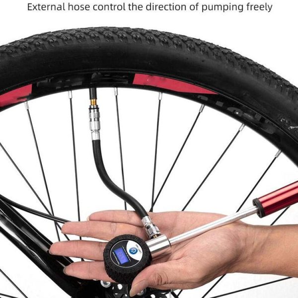 CYCLINGBOX Manual Bicycle Pump Portable LCD Digital Display Tire Pressure Dial Pump (Silver) - Image 3