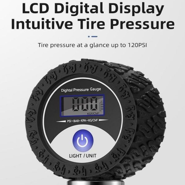 CYCLINGBOX Manual Bicycle Pump Portable LCD Digital Display Tire Pressure Dial Pump (Silver) - Image 4