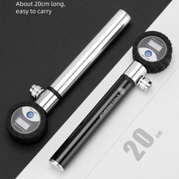 CYCLINGBOX Manual Bicycle Pump Portable LCD Digital Display Tire Pressure Dial Pump (Silver) - Image 9