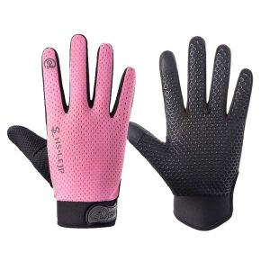 HSLEJP Outdoor Sports Breathable Touch Screen Antiskid Cycling Full Finger Gloves, Size: M (Pink)
