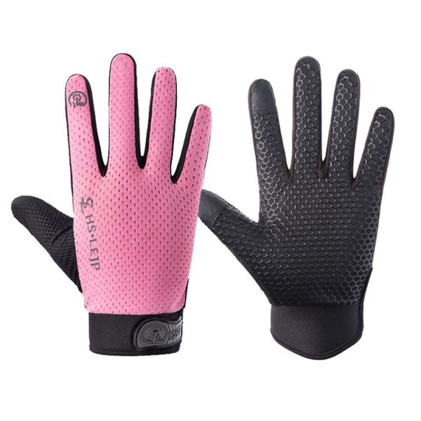 HSLEJP Outdoor Sports Breathable Touch Screen Antiskid Cycling Full Finger Gloves, Size: M (Pink)
